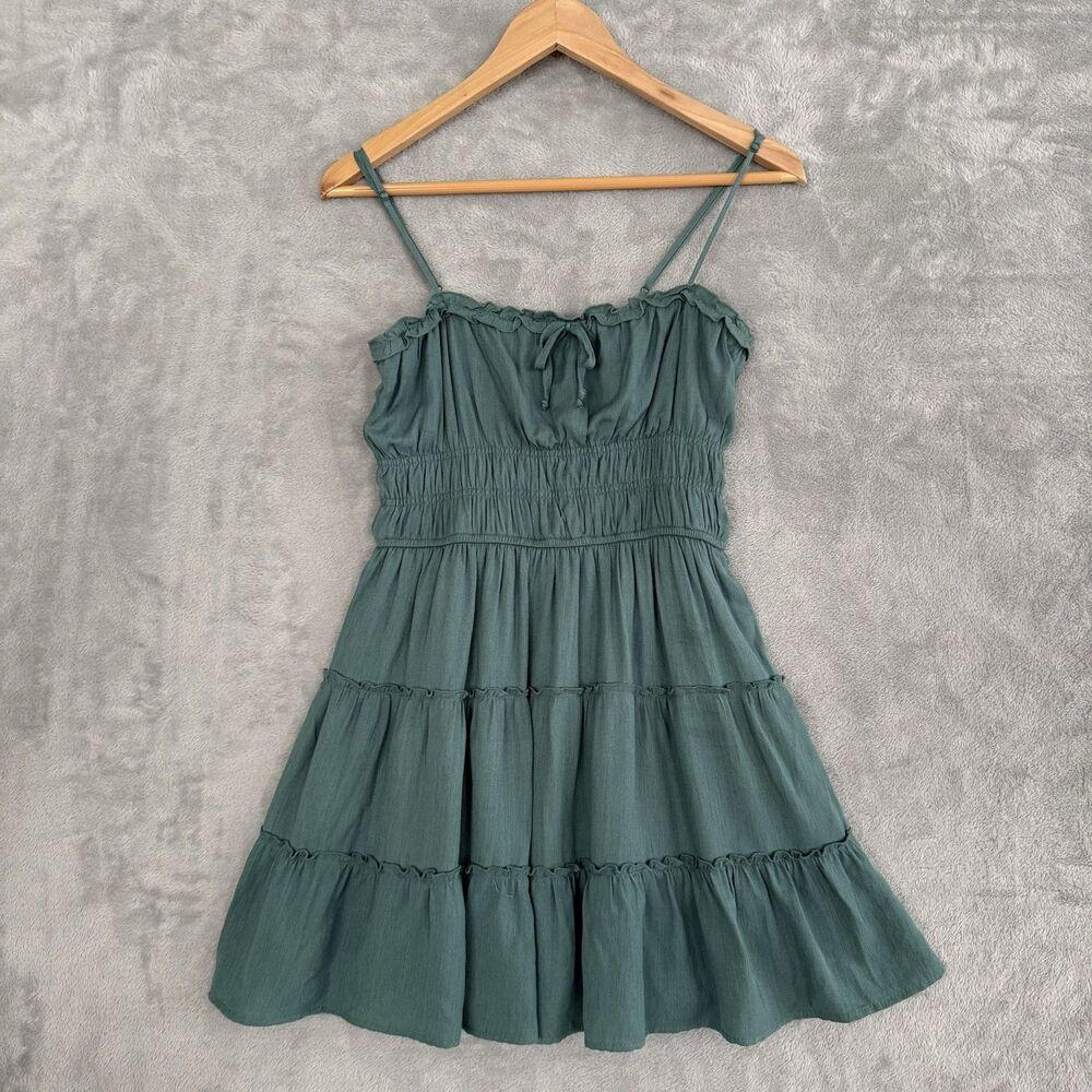 Trixxi Dress Womens Small Green Tiered Ruffle Mini Adjustable Straps